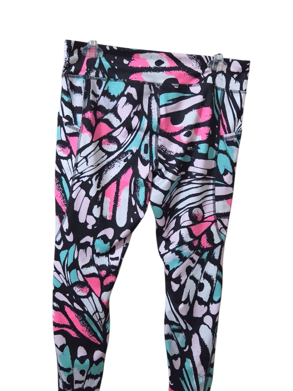 Athletic Black Leggings with Pink & Teal Butterfly Pattern Size 14-16 Plus Girls